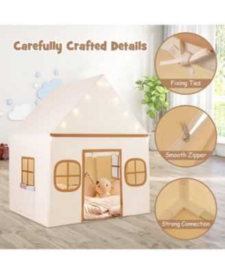 Large Kids Play Tent Playhouse with Door Curtain, Windows, and Star Lights