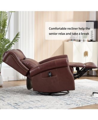 Heat Massage Manual Recliner Chair with Rocker and Swivel in Genuine Leather for Living Room