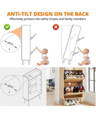 Slim Rattan 2 Drawer Anti Tip Hidden Shoe Storage Cabinet