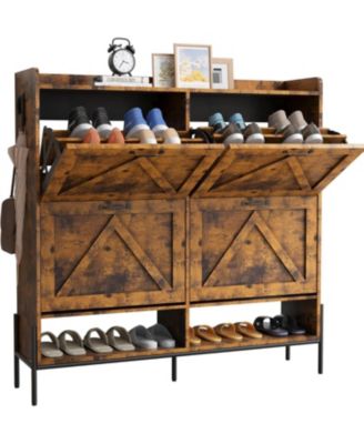 Large Shoe Cabinet – Freestanding Hidden Shoe Organizer with 4 Flip Drawers, Space-Saving Shoe Storage Rack for Hallway