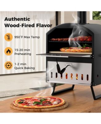 Outdoor 16 Inch 2-Layer Wood Fired Pizza Oven with Square Stone