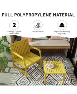 2 Piece Indoor Outdoor Furniture Set with Chair Coffee Table Waterproof PP Material Easy Assembly Patio Conversation Set