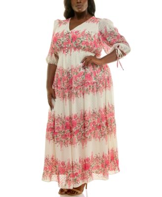 Women's Plus Size Floral Chiffon A-Line Midi Dress