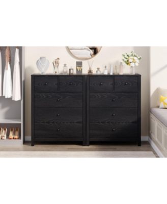 Dresser for Bedroom, Tall 5 Drawer Dresser with Deep Drawers & Metal Knobs, Modern Wooden Double Chests of Drawers for Kids Bedroom