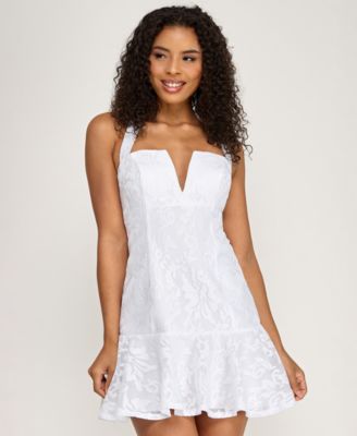 Junior's Embroidered Ruffle Hem Dress