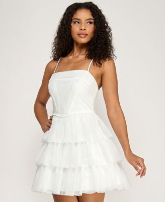 Junior's Tulle Pleated Tiered Dress