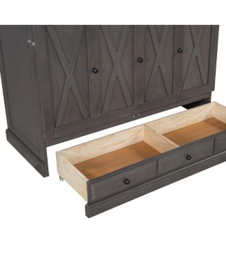 Solid Pine Wood Murphy Bed Chest with Charging Station, Queen