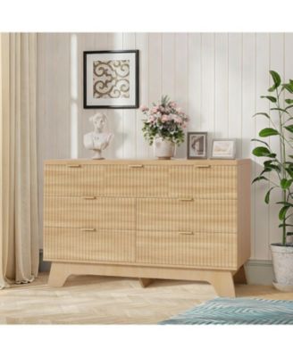 47'' modern dresser with 7 drawers and gold handles—stylish storage for bedroom, living room, hallway, or entryway.