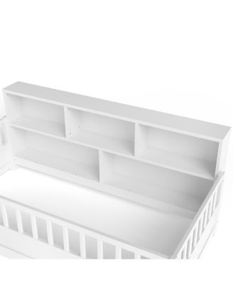 Wooden Fence Guardrail and Storage Floor Bed, Twin Size