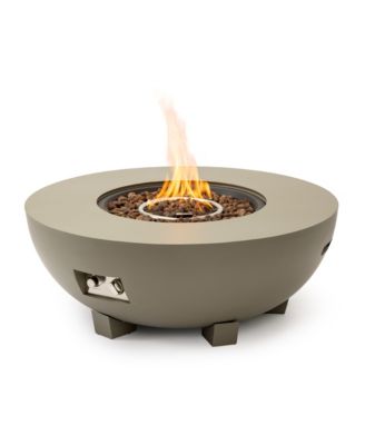 36 Inch Round Iron Fire Pit Table Push Button Ignition Adjustable Flame with 10 Foot Propane Hose and Metal Cover