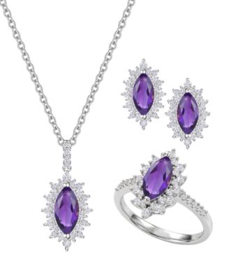 3-Pc. Amethyst (3 ct. t.w.) & Lab Grown White Sapphire (1-7/8 ct. t.w.) Ring, Earring & Necklace in Sterling Silver (also in Other Gemstones)