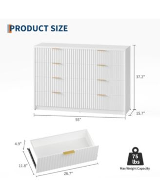 Fluted Dresser for Bedroom, 8 Drawer Double Dresser, Large Capacity & Anti-Tip, Modern Chest of Drawers with Metal Handles