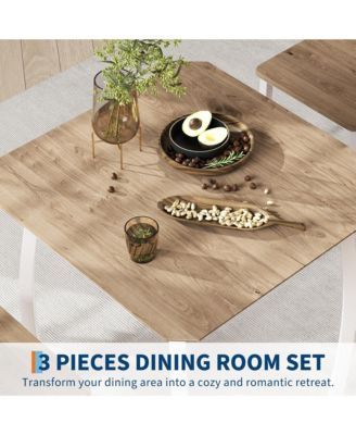 3 Piece Dining Table Set for 2, Small Kitchen Table Set with 2 Upholstered Chairs and Metal Frame & Wood Tabletop