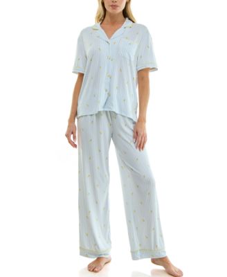Women's Notch Collared Top and Pajama Pants, 2-Piece Set