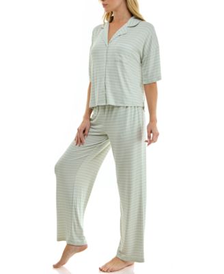 Women's Button-Up Top and Pull-On Pajama Pants, 2-Piece Set