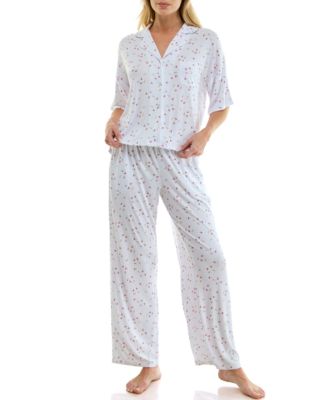 Women's Button-Up Top and Pull-On Pajama Pants, 2-Piece Set