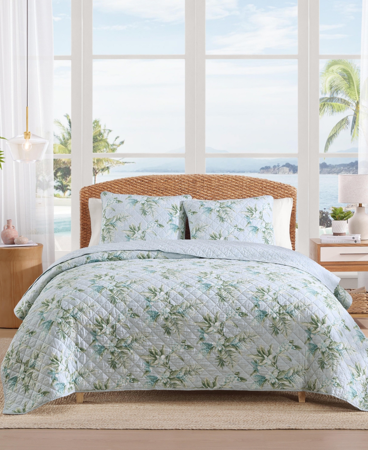 Tommy Bahama Home Floral Enchantment Cotton Reversible 3-Pc. Quilt Set, King