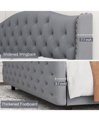 Size Velvet Bed Frame with Headboard and Footboard, Tufted Wingback Headboard Upholstered Platform Bed Strong Wooden Slats Easy Assembly