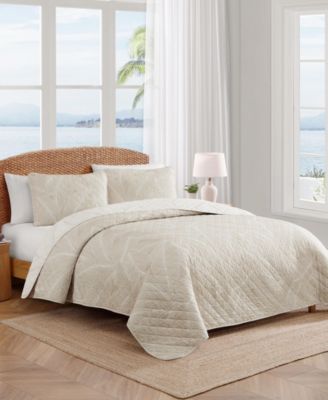 Pebble Palms Cotton Reversible 3-Pc. Quilt Set, Full/Queen