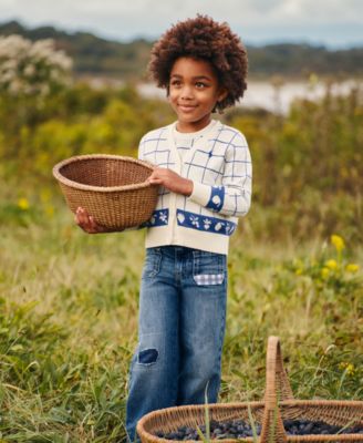 Girls' 2-6X Windowpane V-Neck Cardigan
