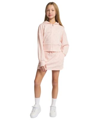 Girls' 7-16 Flocked Zip-Front Hoodie