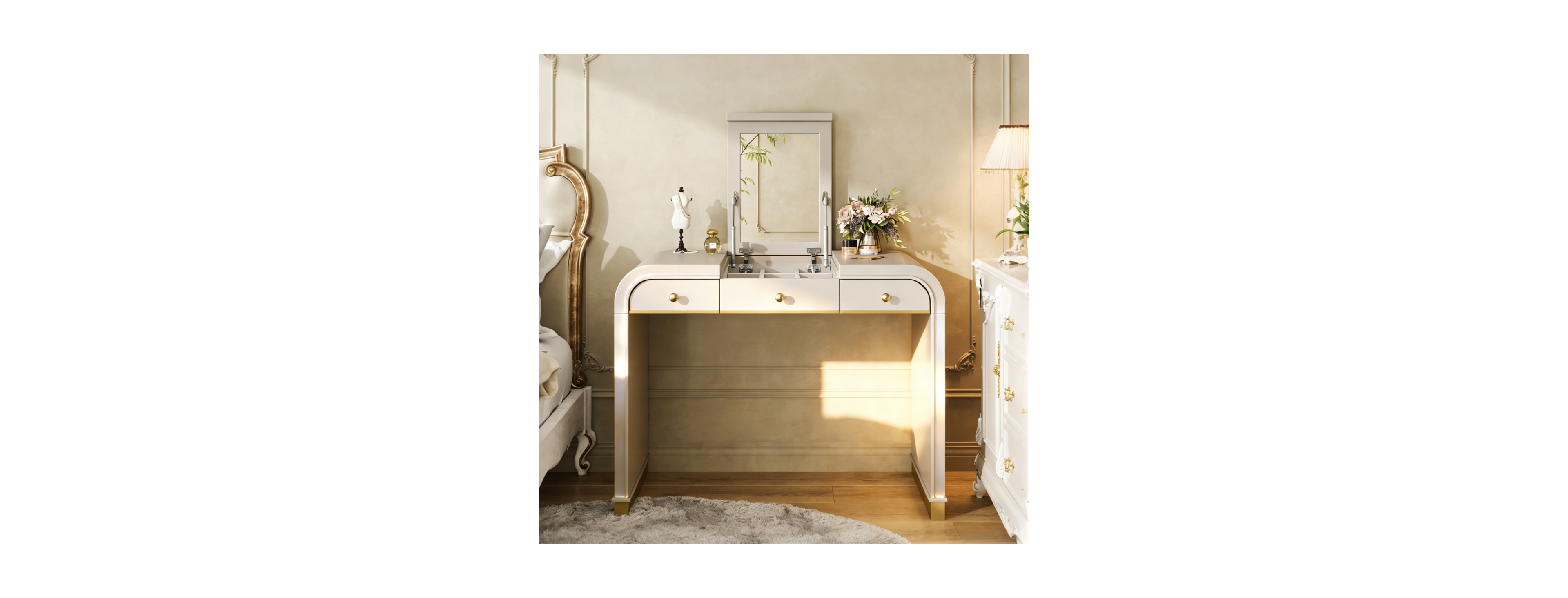 Streamdale Furniture Classic Wood Vanity Desk with Flip Mirror & 2 Drawers, Champagne