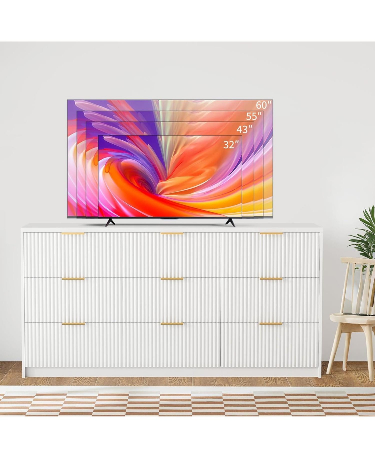 Gaomon 9 Drawer Dresser for Bedroom, 55" Wide Fluted Dresser with Smooth Slides, Modern Chest of Drawers with Golden Handles for Bedroom, Closet