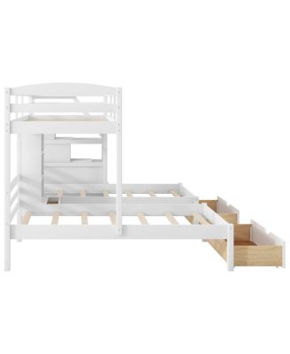 Streamdale Twin/Twin/Twin Triple Bunk Bed w/ Drawers, Stairs, Shelves