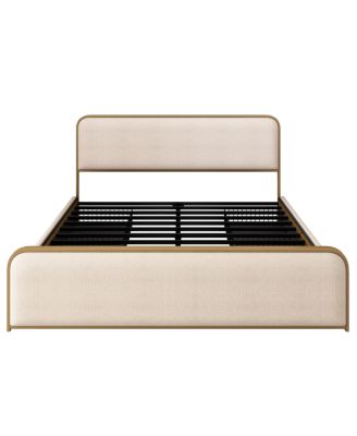 Streamdale Gold Modern Metal Bed Frame w/ Curved Upholstered Headboard, King