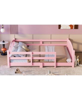 Streamdale Montessori Floor Bed with Slats & Guardrails, Solid Wood