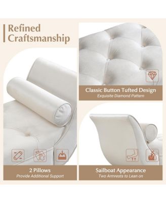 Upholstered Velvet Bench with 2 Pillows and Rolled Arms