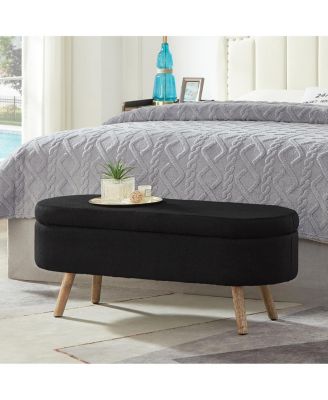 Luxury Oval Boucle Storage Ottoman Bench with Wood Legs