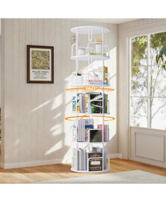 360° Rotating Bookshelf Tower, 5-Tier Round Vertical Storage Display Rack, Narrow Tall Bookcase for Living Room and Home Office
