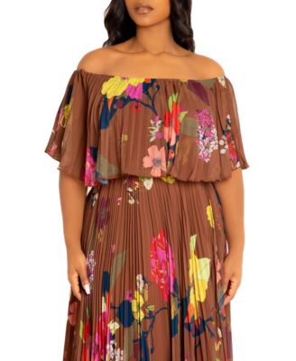 Plus Size Ombre Off Shoulder Pleated Maxi Dress