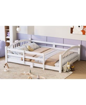 Montessori Floor Bed with Slats & Guardrails, Solid Wood, Easy Assemble