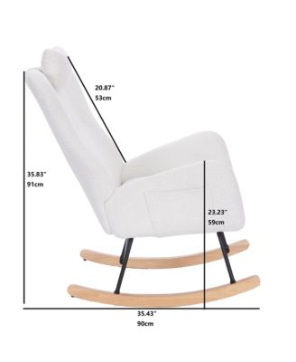 White Teddy Upholstered Nursery Rocking Chair Ergonomic Design for Living Room Bedroom