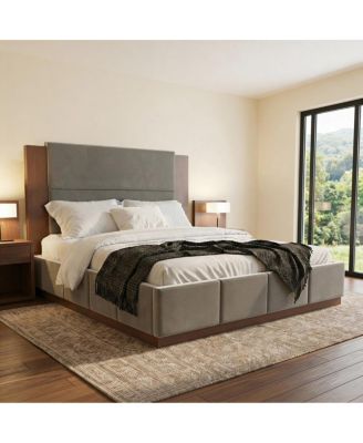 Elegant Upholstered Platform Bed with Extended Headboard