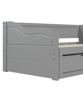 Wooden Daybed with Trundle & Storage Drawers, Extendable Sofa Bed