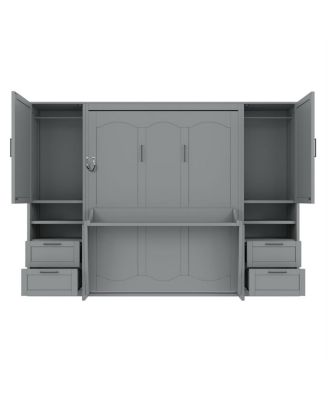 Queen Size Murphy Bed with Closet, Drawers, Shelves