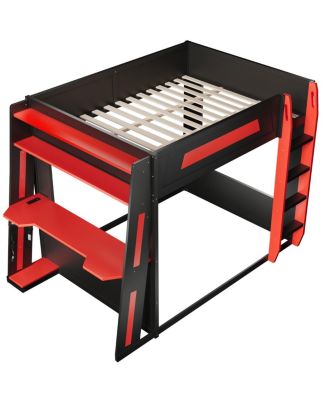 Wooden Gaming Bunk Bed with Desk, USB & LED Lights