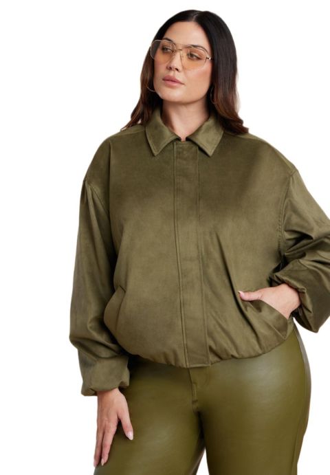 Женские куртки ELOQUII Women's Faux Suede Bomber Jacket