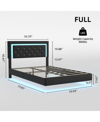 Bed Frame with Headboard, LED Lights, Upholstered Platform Bed