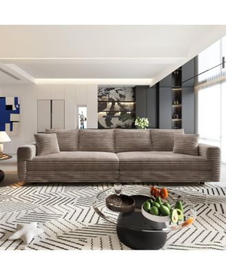 102" Plush Corduroy 4-Seat Sofa with Movable Ottoman