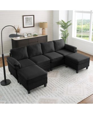 102" Contemporary L-Shaped Modular Sectional Sofa with Storage Ottoman