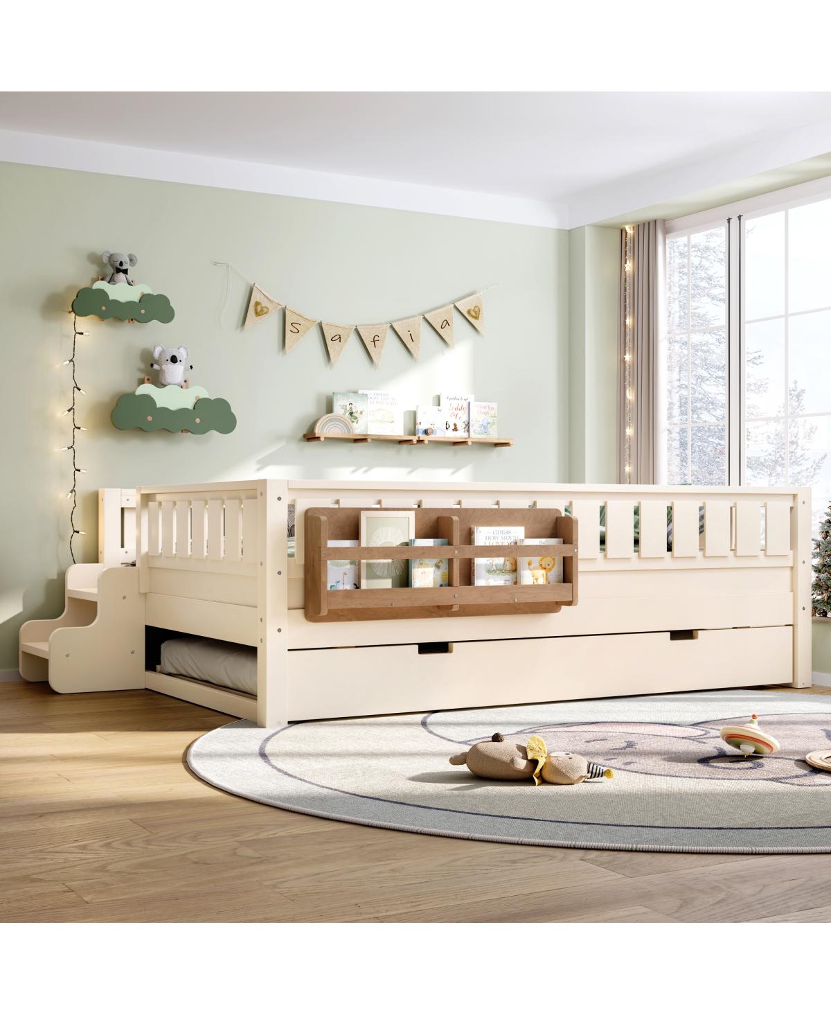 Streamdale Furniture Bookshelf bed with stairs, safety rails, trundle