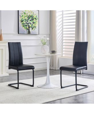 2-Pack PU Upholstered Dining Chairs - Black Modern Kitchen Side Chairs
