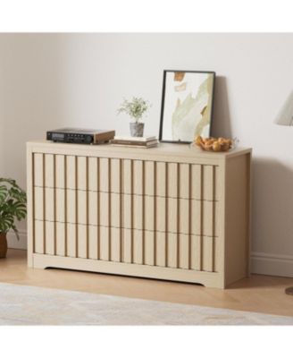  Fluted Dresser for Bedroom with 6 Drawers,Modern Chest of Drawers with Handleless,Wooden Dresser TV Stand, Wood Clothes Closet Organize