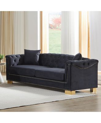 Classic Modern 84-inch Chesterfield Velvet Sofa with Rolled Arms
