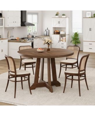 Round Dining Table for 4, 47 Inch Wooden Circle Dinner Table with Sturty Legs, 4 Parts of Tabletop, Round Kitchen Tables