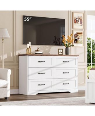 6-Drawer Dresser, Farmhouse Wooden Storage Chest with Wide Handles for Bedroom, Living Room